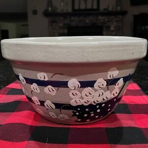 Robinson Ransbottom Stoneware Popcorn Bowl Blue Stripe #303 9"~ 2 1/2 Qt